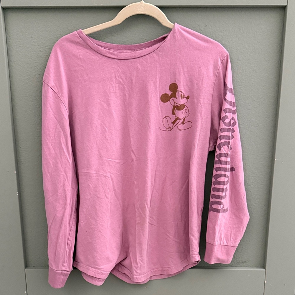 Disney Brand Pink Long Sleeve Disneyland Tee with Mickey Design - Medium